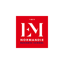 EM Normandie Business School logo with white stylized letters EM on a red background.