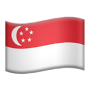 Waving flag of Singapore with red upper half and white crescent and stars.