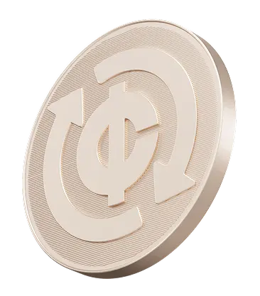A 3D icon with a currency symbol with arrows around illustrating the daily returns of customers' savings accounts.