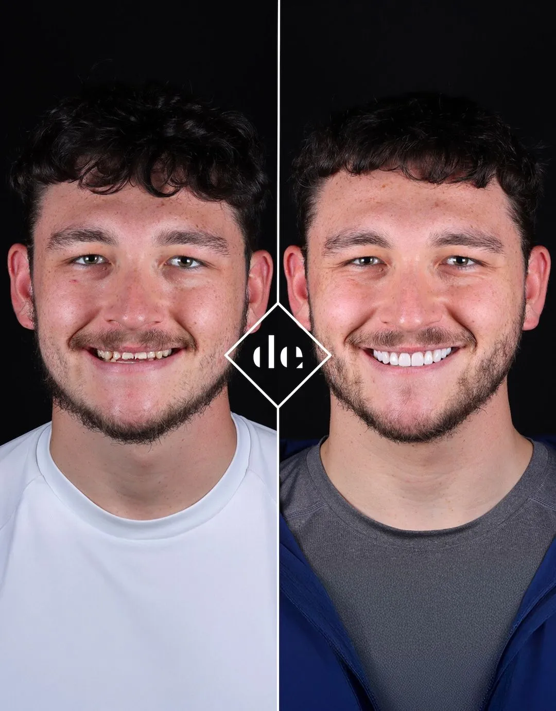 A split photo of two men smiling at the camera.