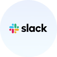 Slack logo with colorful symbol and black text on a blue gradient background.
