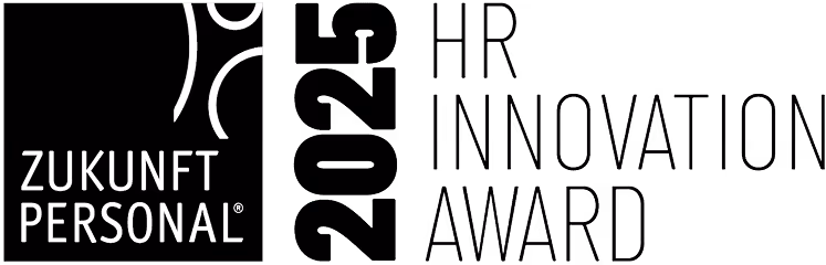 Zukunft Personal 2025 HR Innovation Award logo with stylized figures and bold text.