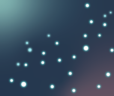 Blue background with scattered glowing white and teal dots of varying sizes.