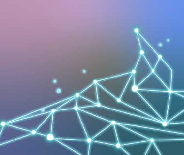 Glowing network of interconnected dots and lines on a gradient purple to blue background.