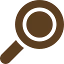 Brown magnifying glass icon with handle on a transparent background.
