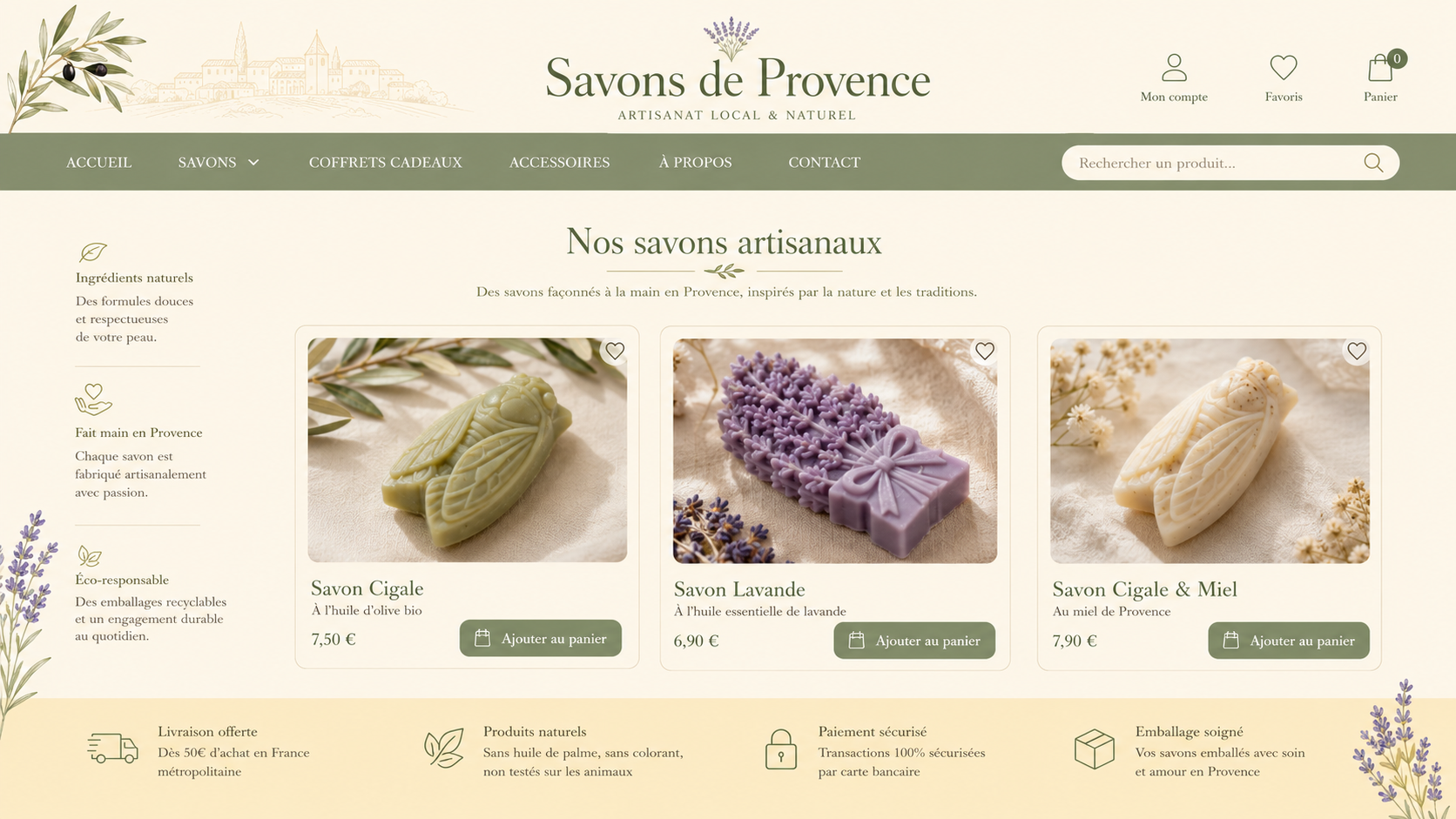 Boutique en ligne Shopify pour savons artisanaux, exemple de réalisation LaisseFaire