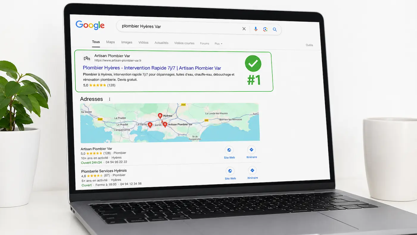 Recherche Google locale affichant une entreprise du Var bien positionnée dans les résultats