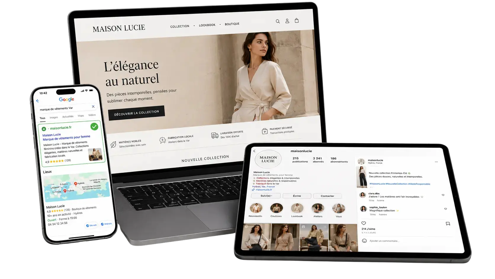Aperçu du Pack Accélérateur Digital LaisseFaire : site internet, fiche Google et réseaux sociaux gérés ensemble.