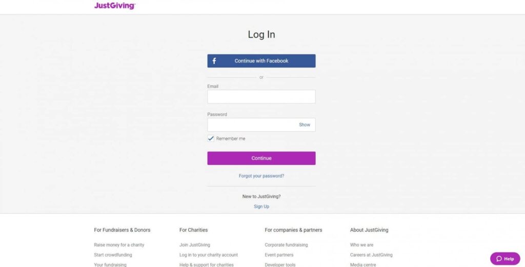 Just Giving Login Page