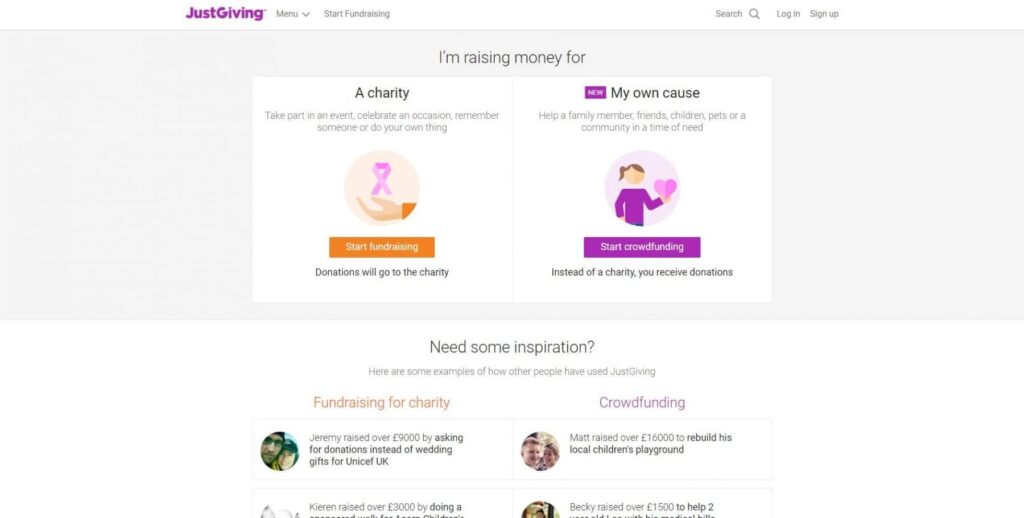 Just Giving Fundraising Options