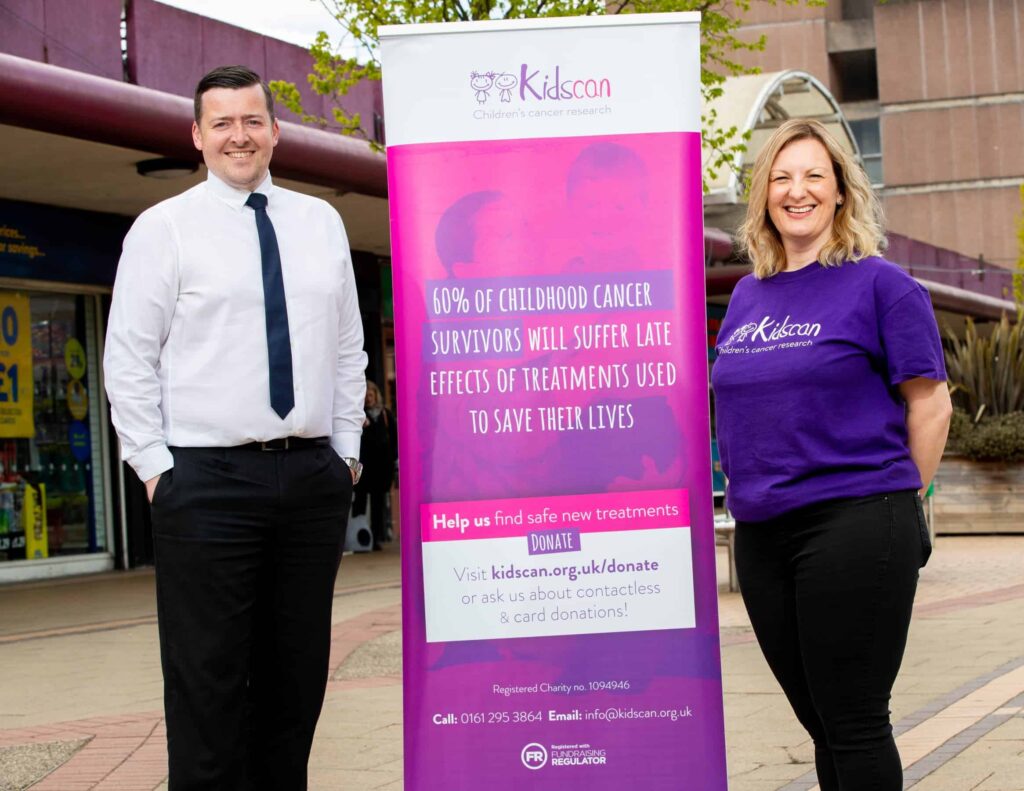 Photo: Chris Doidge, Centre Manager at Swinton Square and Alison England, Kidscan representative.