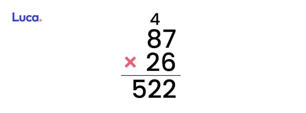Algoritmo de la multiplicación con reservas paso 2