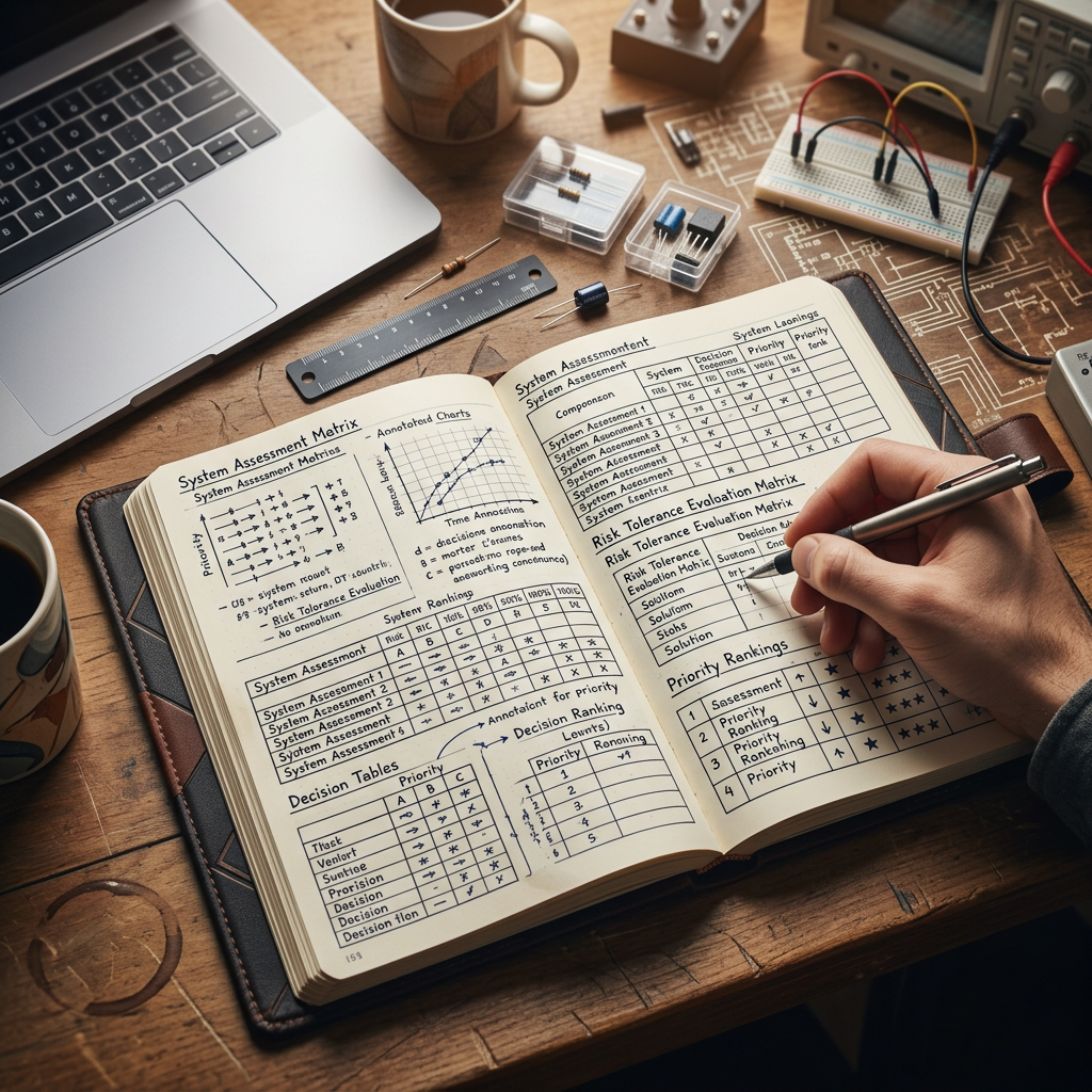 Engineer ranking technical debt priorities in notebook