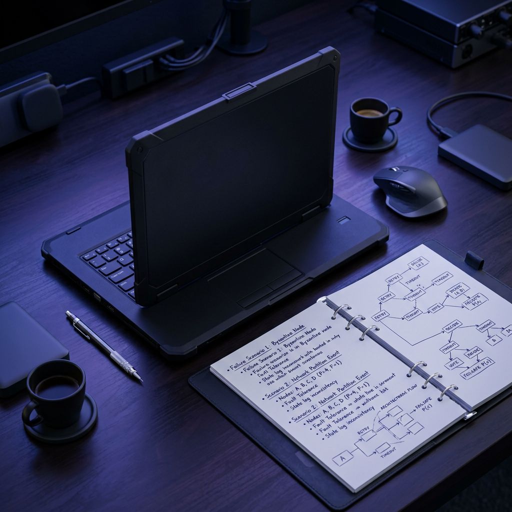Developer workspace with consensus algorithm code and notes