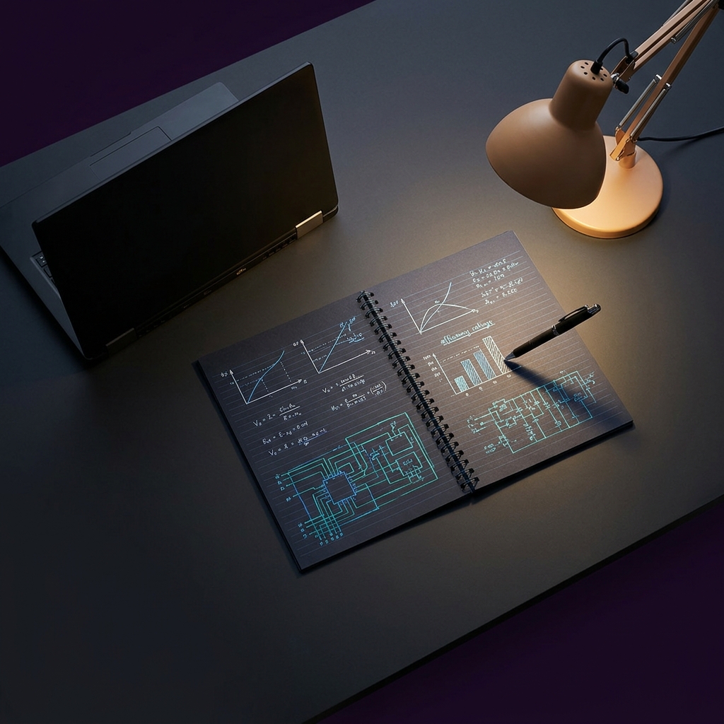 Hand-drawn technical trade-off analysis in notebook