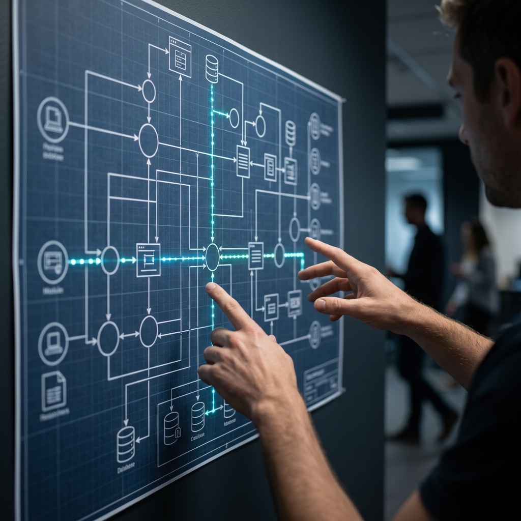 Technical lead examining distributed team architecture