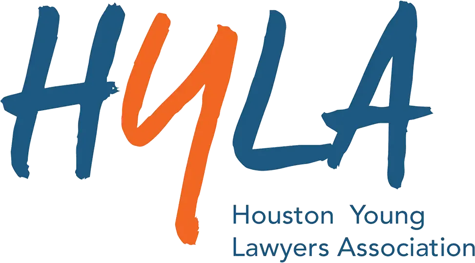 Logo for Houston Young Lawyers Association with stylized large letters H, Y, L, A in blue and orange.