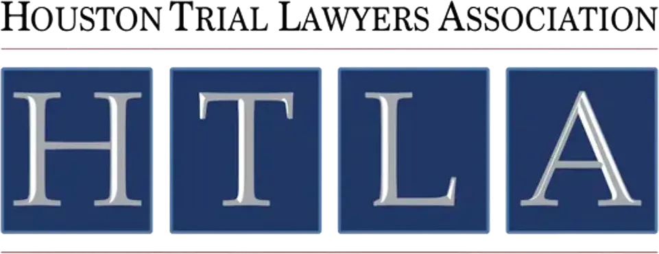 Logo with text 'Houston Trial Lawyers Association' above blue squares containing letters H, T, L, and A.