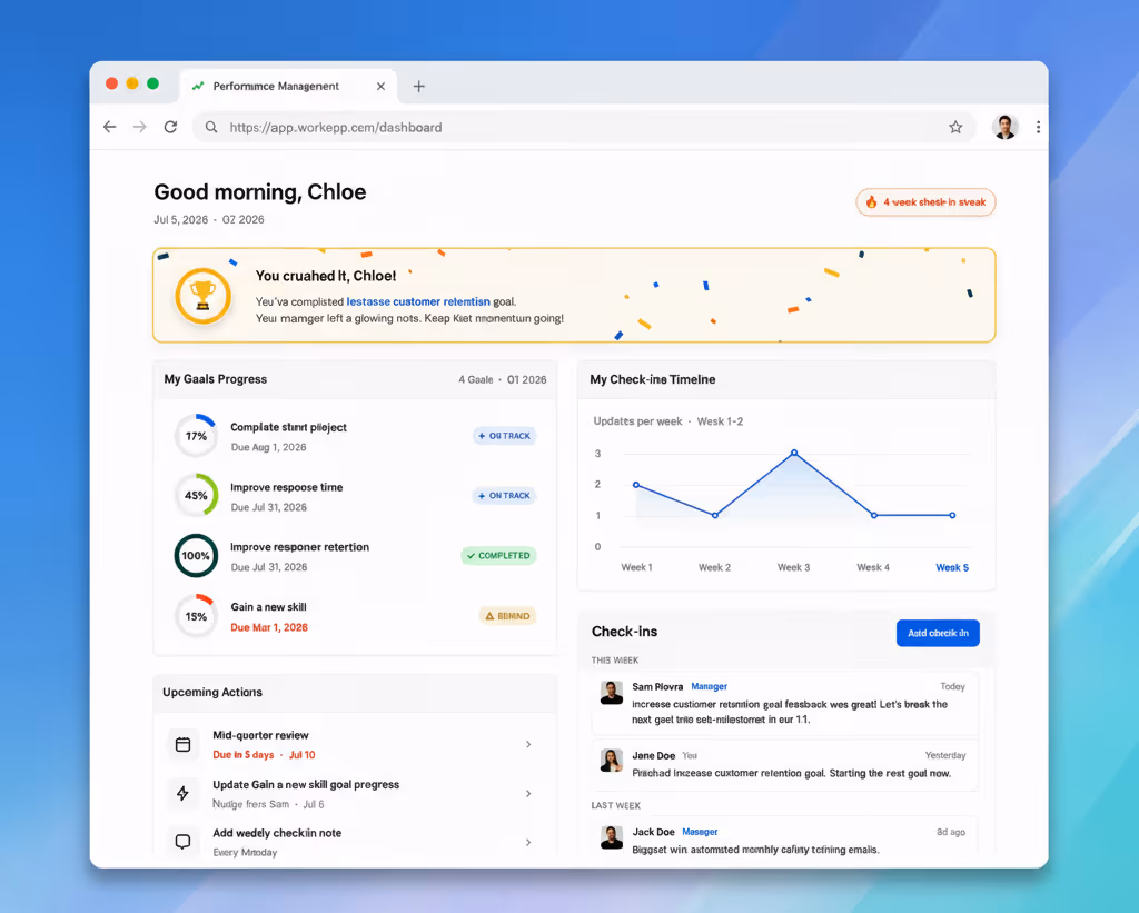 CentricMinds work app dashboard showing team chat, employee recognition, and internal communication tools