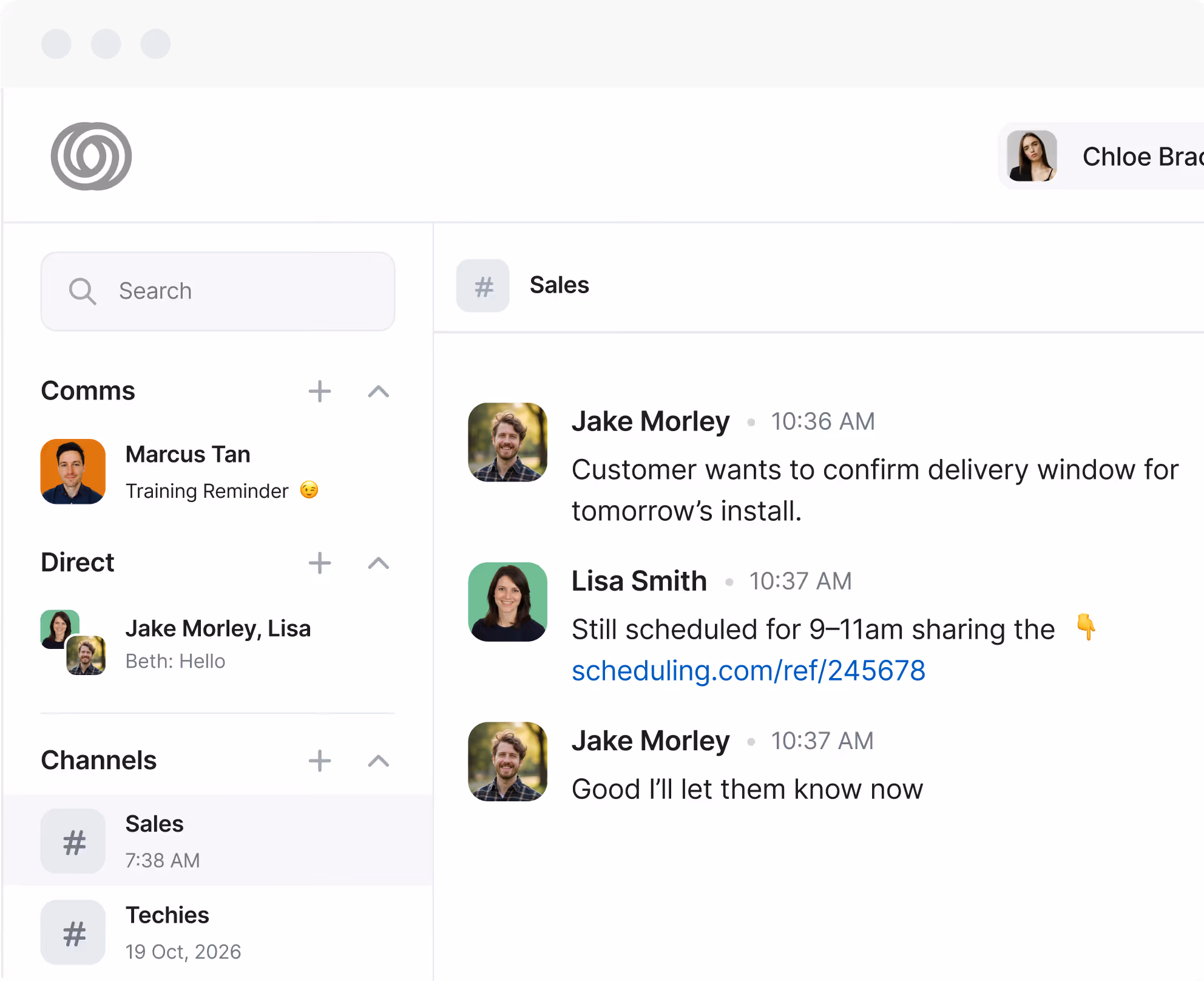 Work App dashboard showing instant team updates, announcements and daily priorities