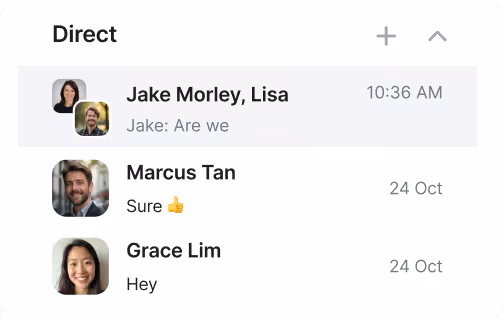 Work App direct messaging interface for quick team conversations and fast responses