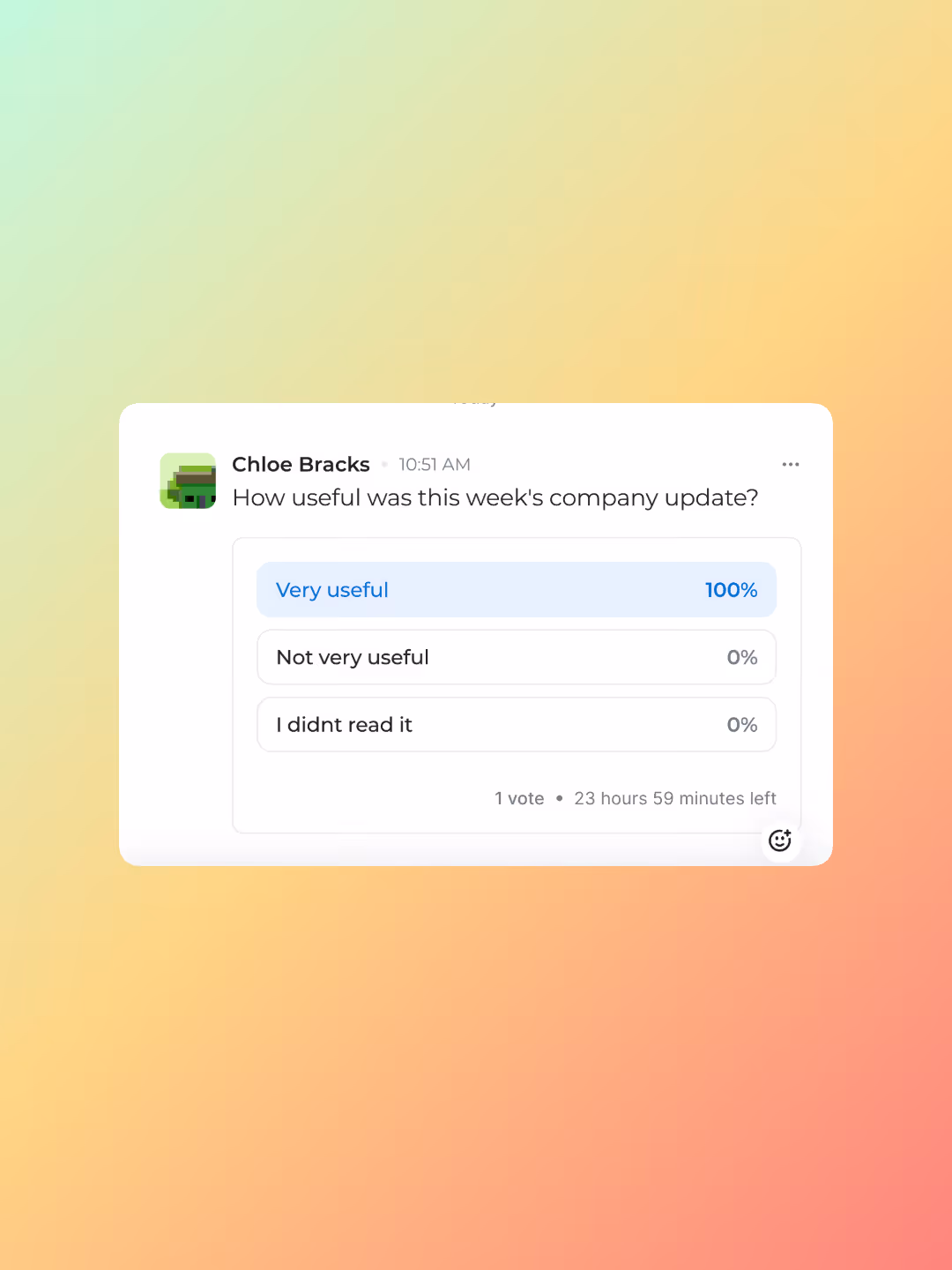 Work app interface showing team polls with real time responses and employee feedback