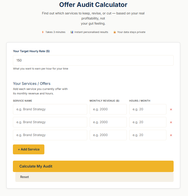 screenshot from inner north os of service offer audit