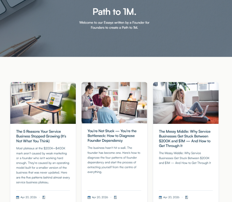 screenshot of founder essays on website