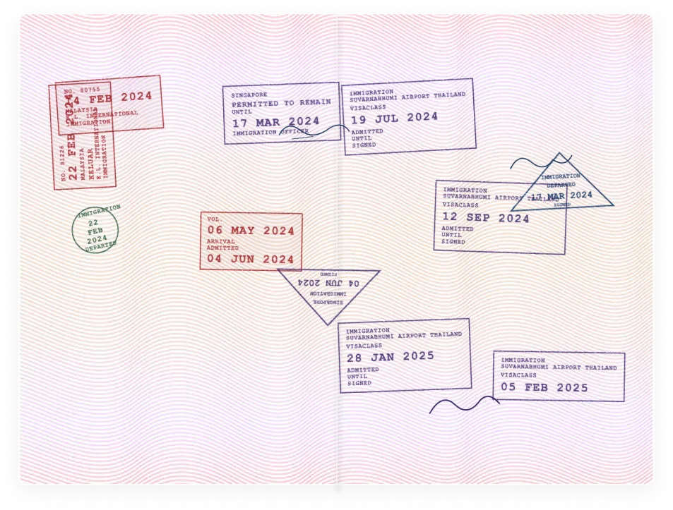 Passport page with rubber stamps