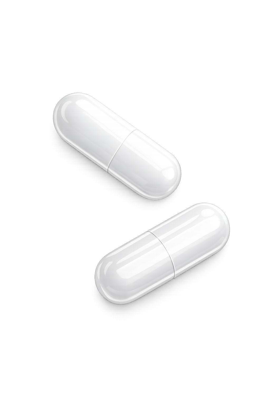 Two blue capsule pills with shadow on white background.