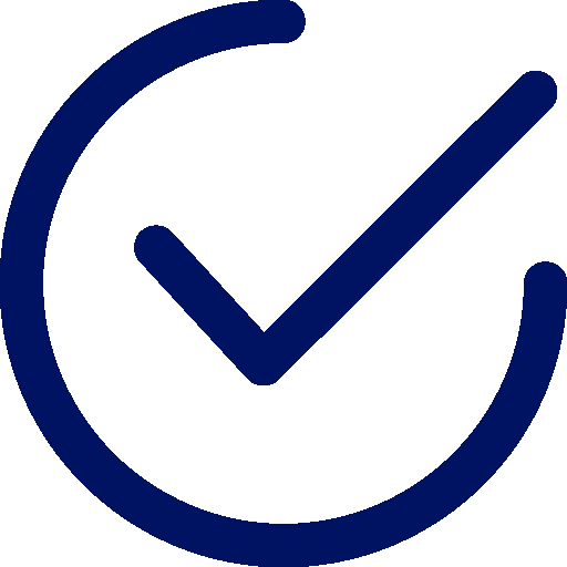 Blue check mark inside an incomplete circle symbolizing approval or completion.