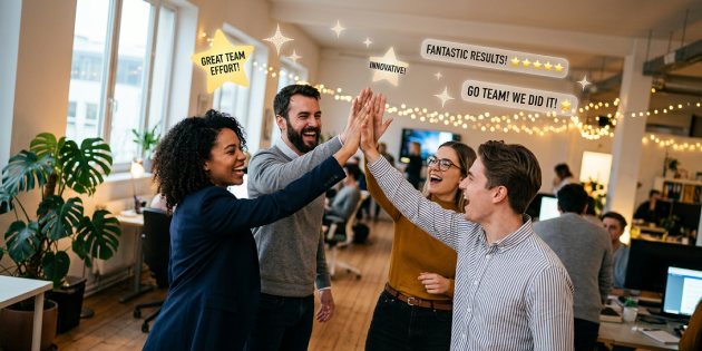 Menschen geben sich ein High Five in einem Büro