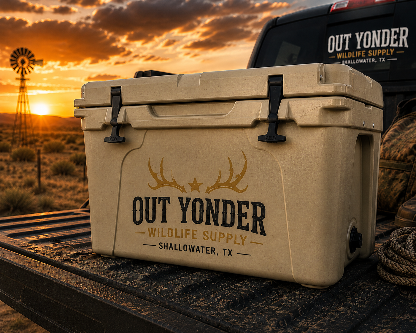 Out Yonder Cooler on flatbed truck