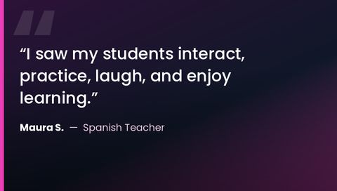 Quote from Maura S., a Speakable customer, on a branded gradient background