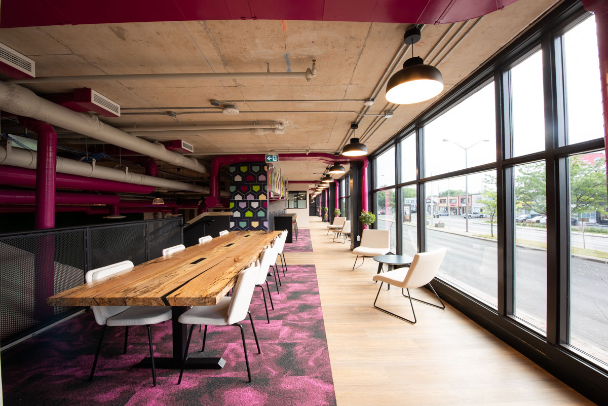 A well-lit desk at Merge Spaces