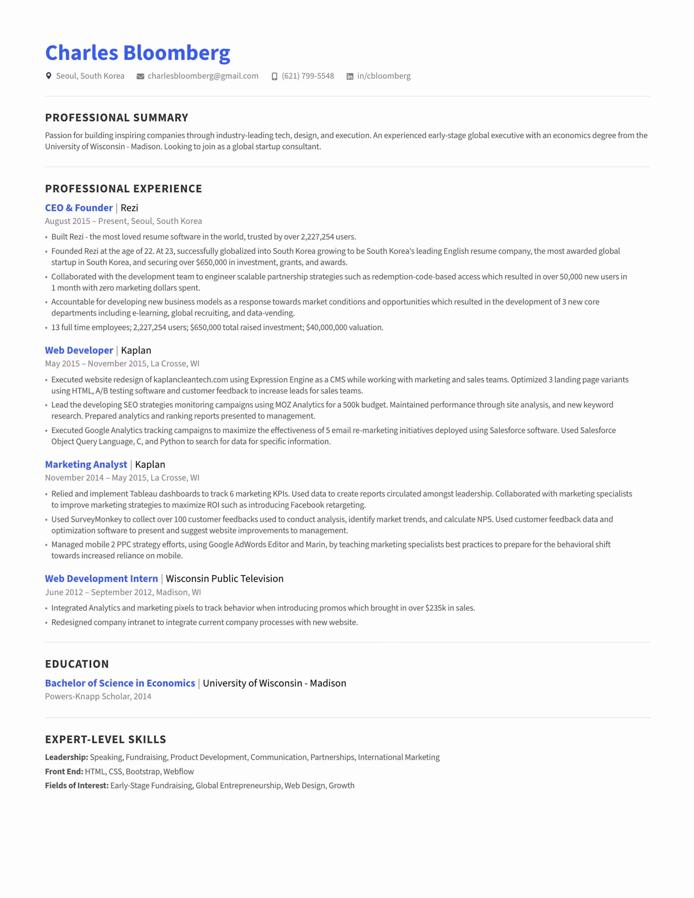 Rezi resume builder call-to-action banner shown within blog posts.
