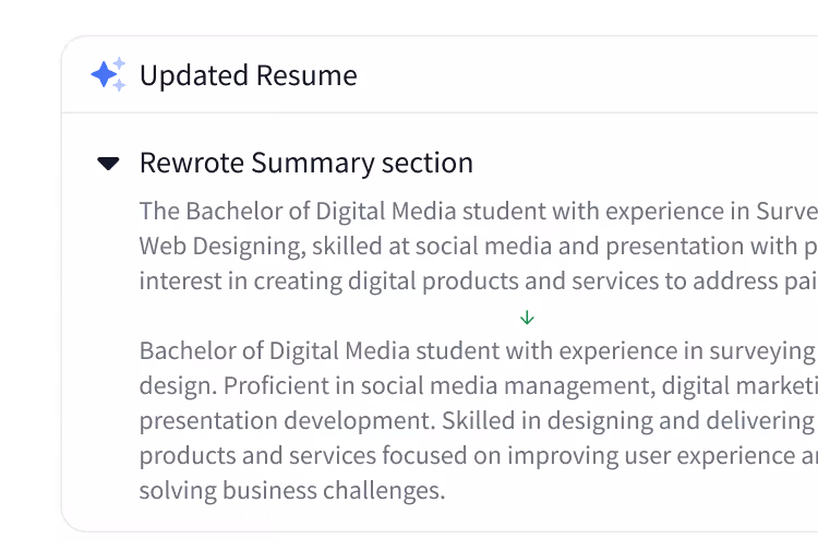 Rezi AI agent writing a resume summary.