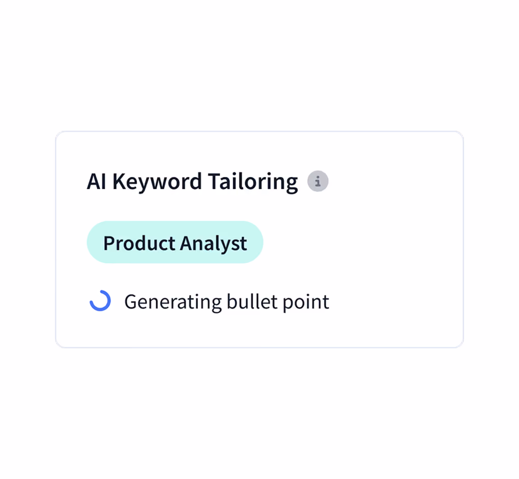 Rezi AI keyword targeting generating keyword suggestions from a job description.