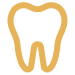 Simple gold-colored line icon of a tooth on white background.