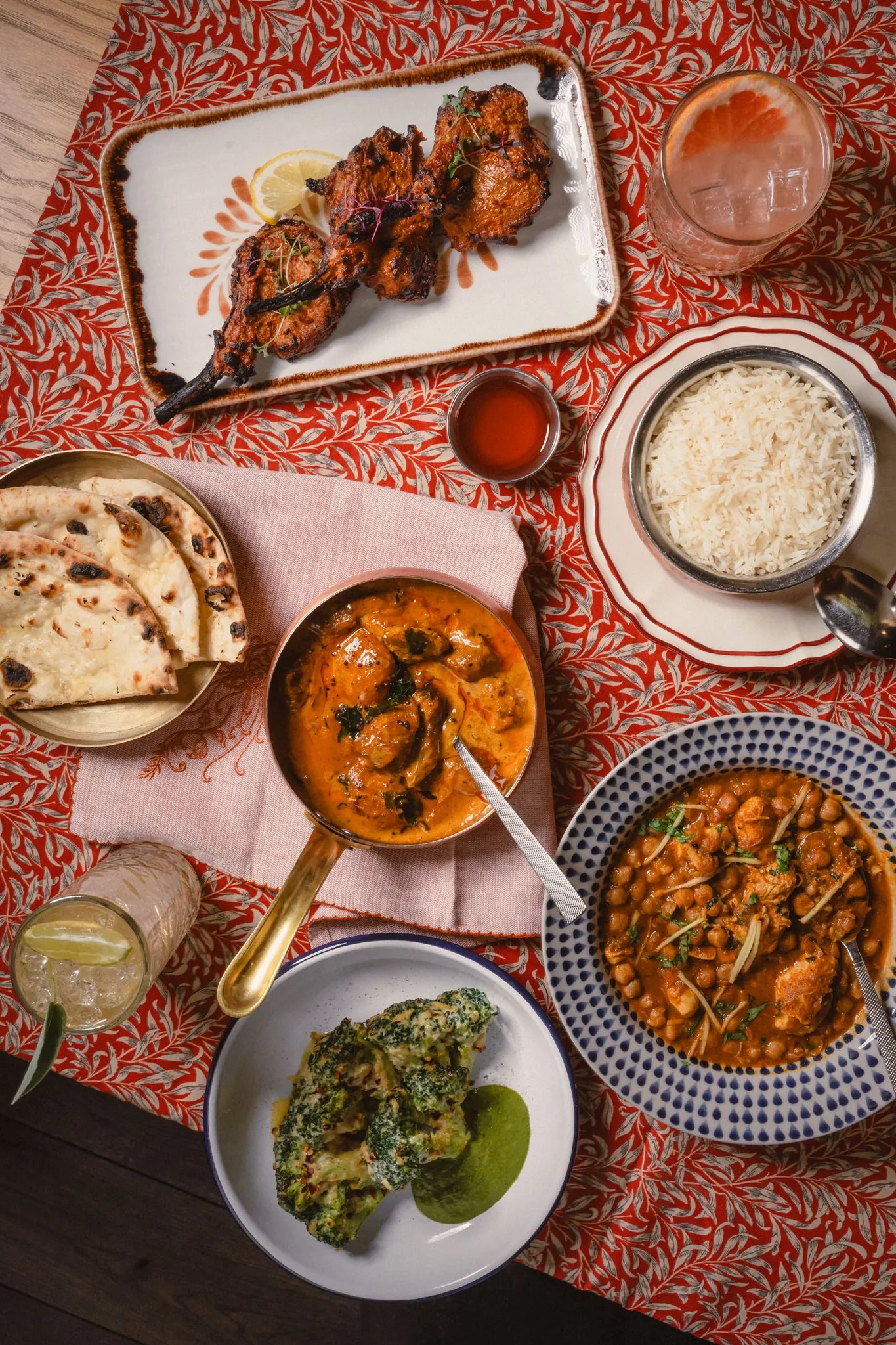 Indian sharing feast at Dabbawal Newcastle with tandoori lamb chops, curry, chana masala, naan and rice