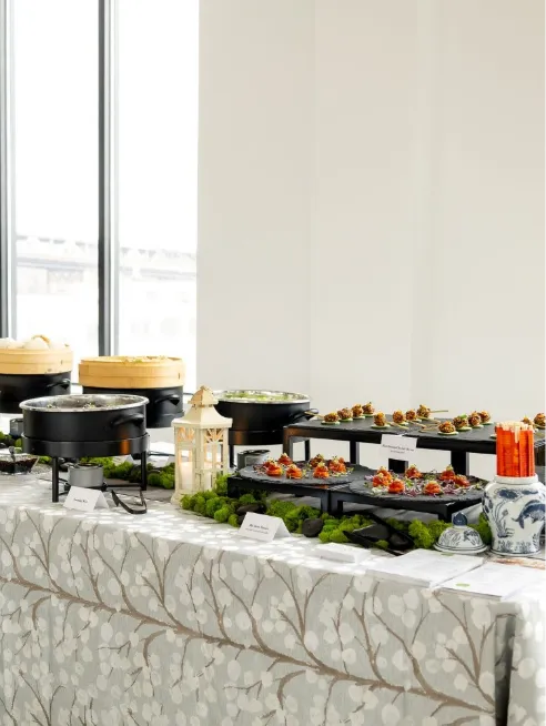A Dim Sum station set up for a corporate event by Bartleby & Sage.