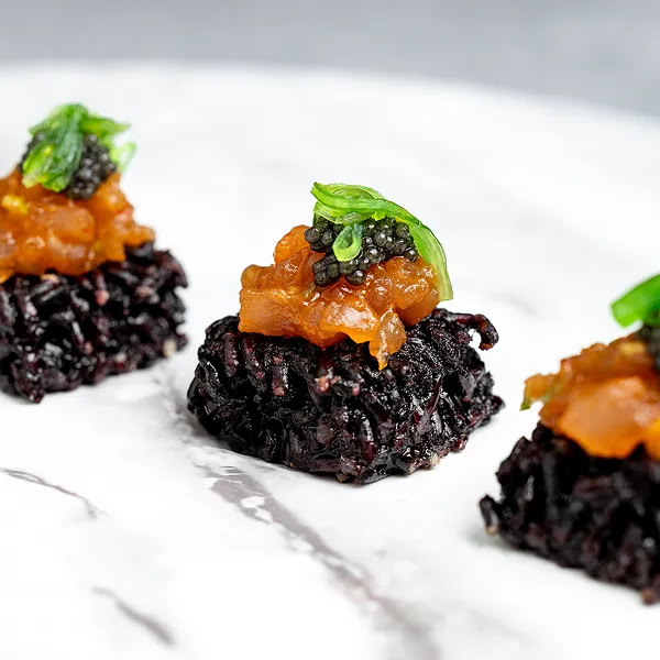 Black rice tuna musubi bites by Bartleby & Sage