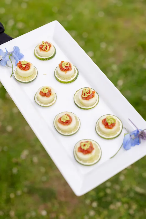 Ahi tuna tartare served at an event catered by Bartleby & Sage