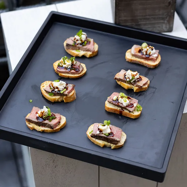 Black Angus ribeye steak crostini bites created by Bartleby & Sage