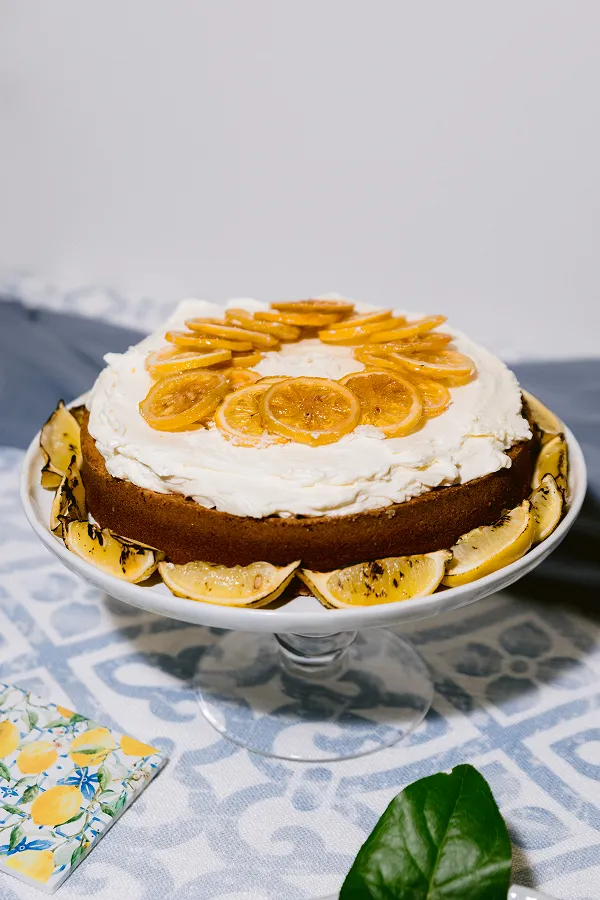 Olive oil cake with candied lemon, made by Bartleby & Sage