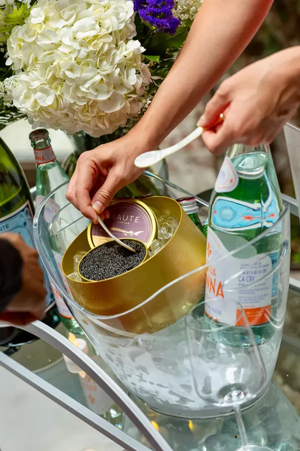 A caviar station set up at a corporate event by Bartleby & Sage
