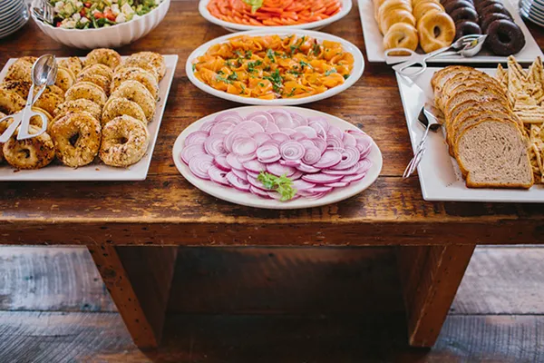 A bagel station catered by Bartleby & Sage