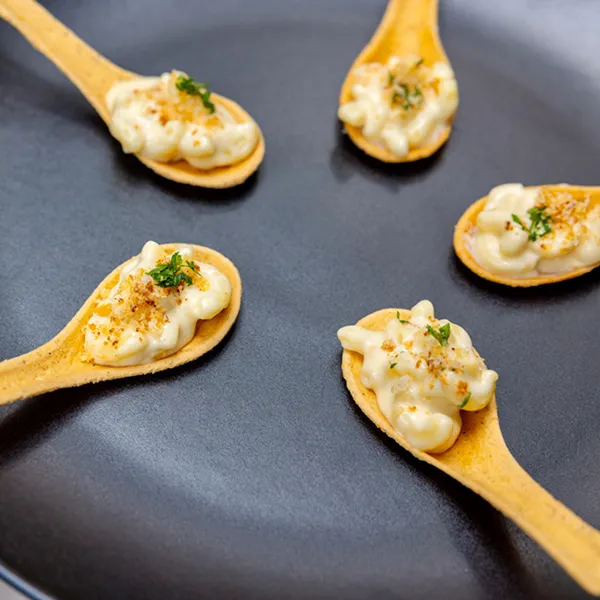 Five-cheese mac and cheese bites served at a corporate event by Bartleby & Sage