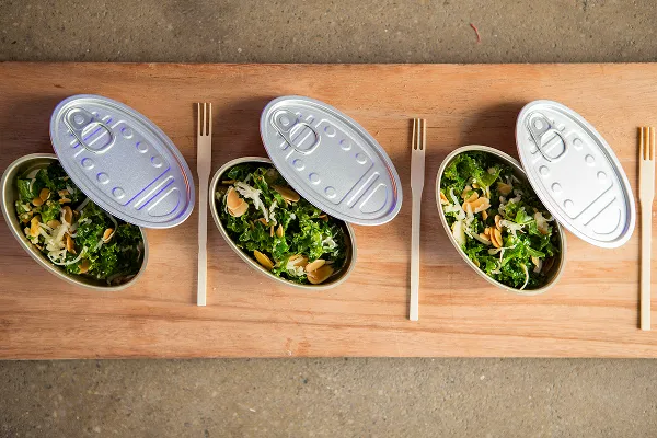 A kale salad served in a sardine tin, created by the Bartleby & Sage culinary team