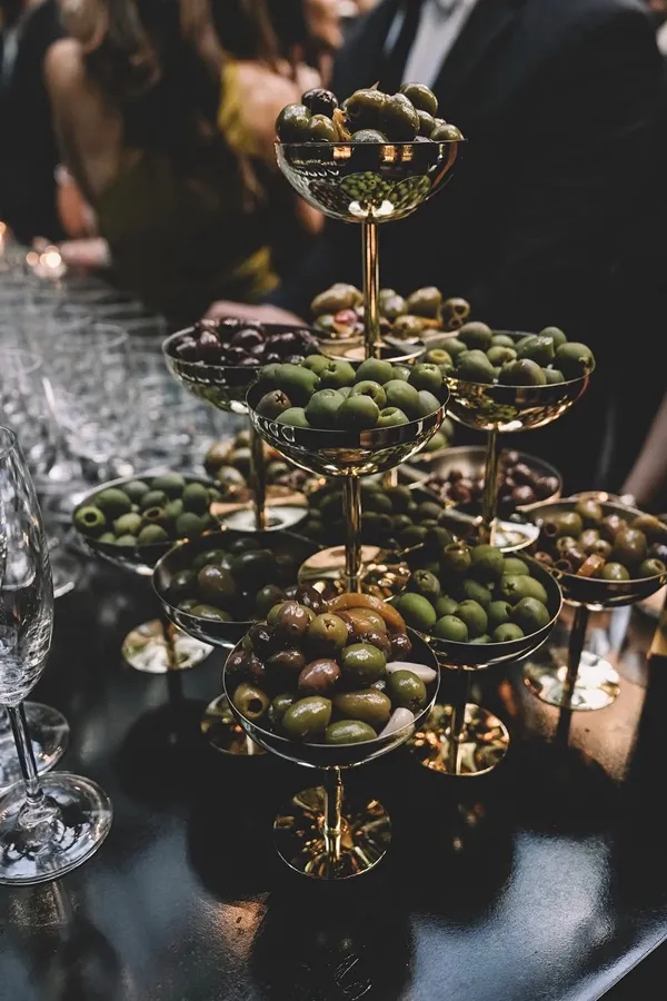 An olive bar set up at a Bartleby & Sage event